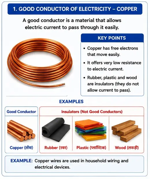 Quiz Class 8th Science 07-05-2026 class 8.1good conductor of electricity, myschoolstudy.com