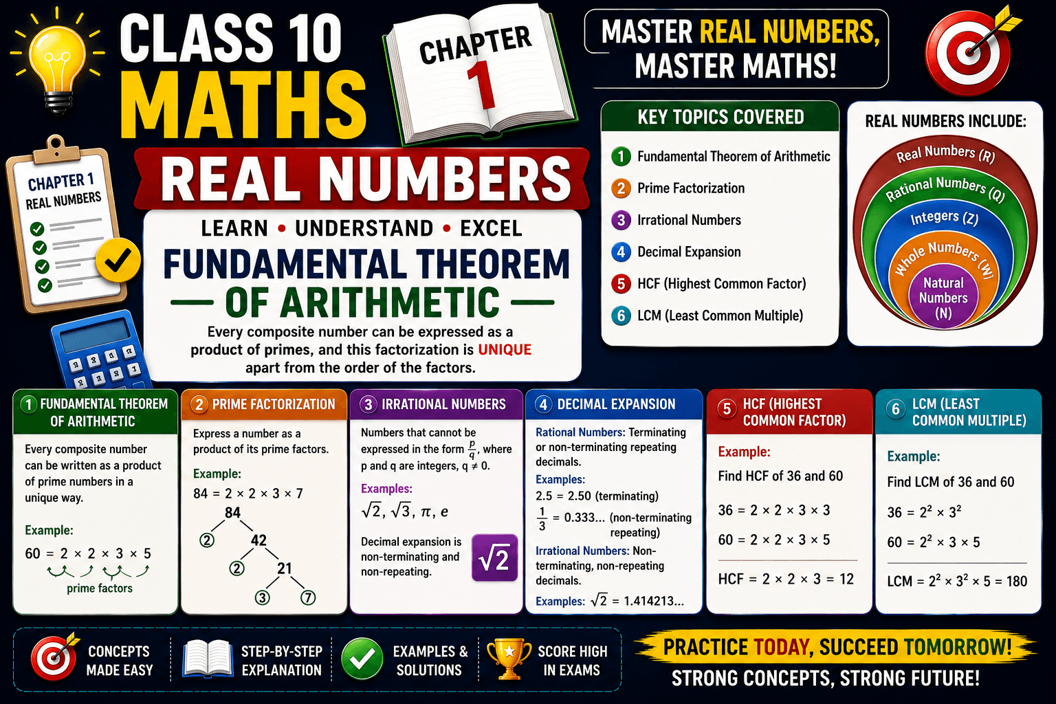 Class-10-Maths-Chapter-1-Real-Numbers-Learn-Fundamental-Theorem-of-Arithmetic-prime-factorization-irrational-numbers-HCF-LCM-and-decimal-expansion