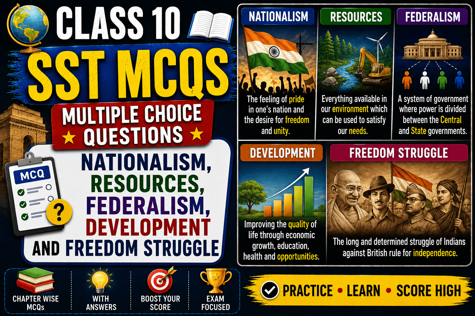 Class 10 SST Nationalism, Resources, Federalism, Development and Freedom Struggle,myschoolstudy.com