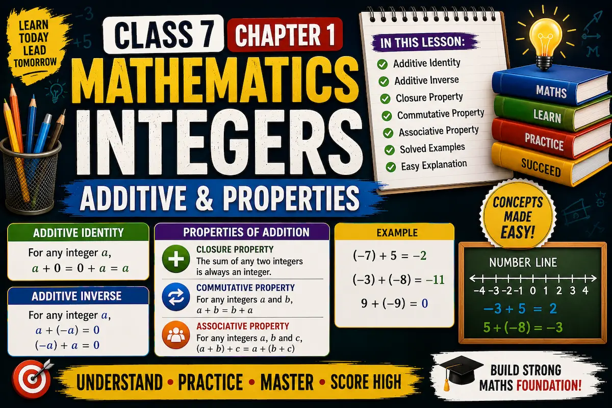 Class 7 Maths Chapter 1 Integers additive, properties myschoolstudy.com