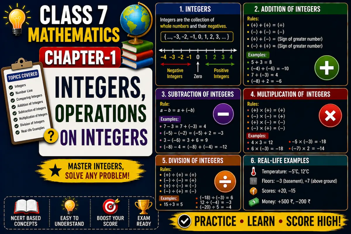 Class 7 Maths Chapter 1 Integers, operations on integers