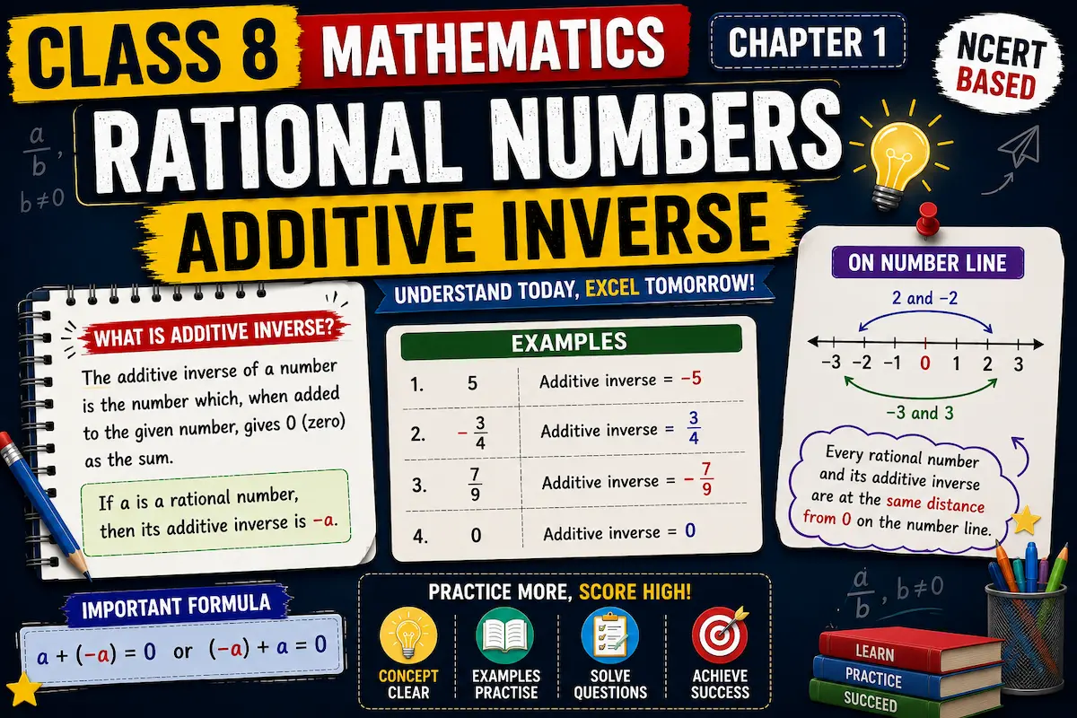 Class 8 Maths Chapter 1 Rational Numbers, additive inverse, myschoolstudy.com