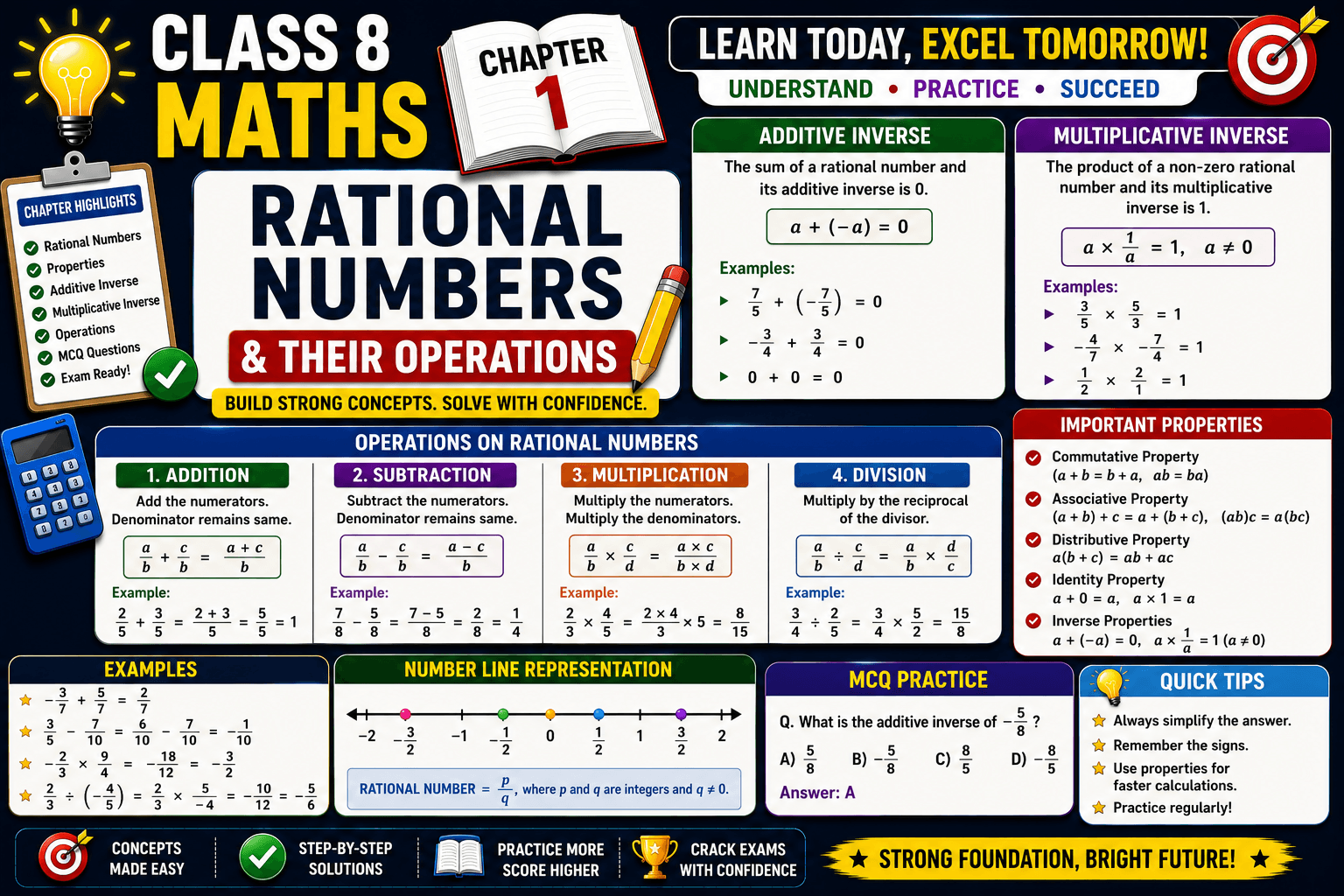 Class 8 Maths Chapter 1 Rational Numbers, multiplicative,additive inverse,operations, myschoolstudy.com