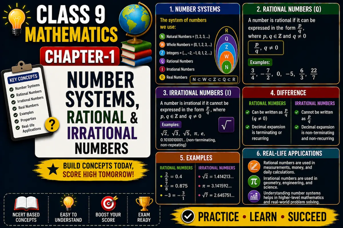 Class 9 Maths Chapter 1 Number Systems, irrational & rational numbers, myschoolstudy.com