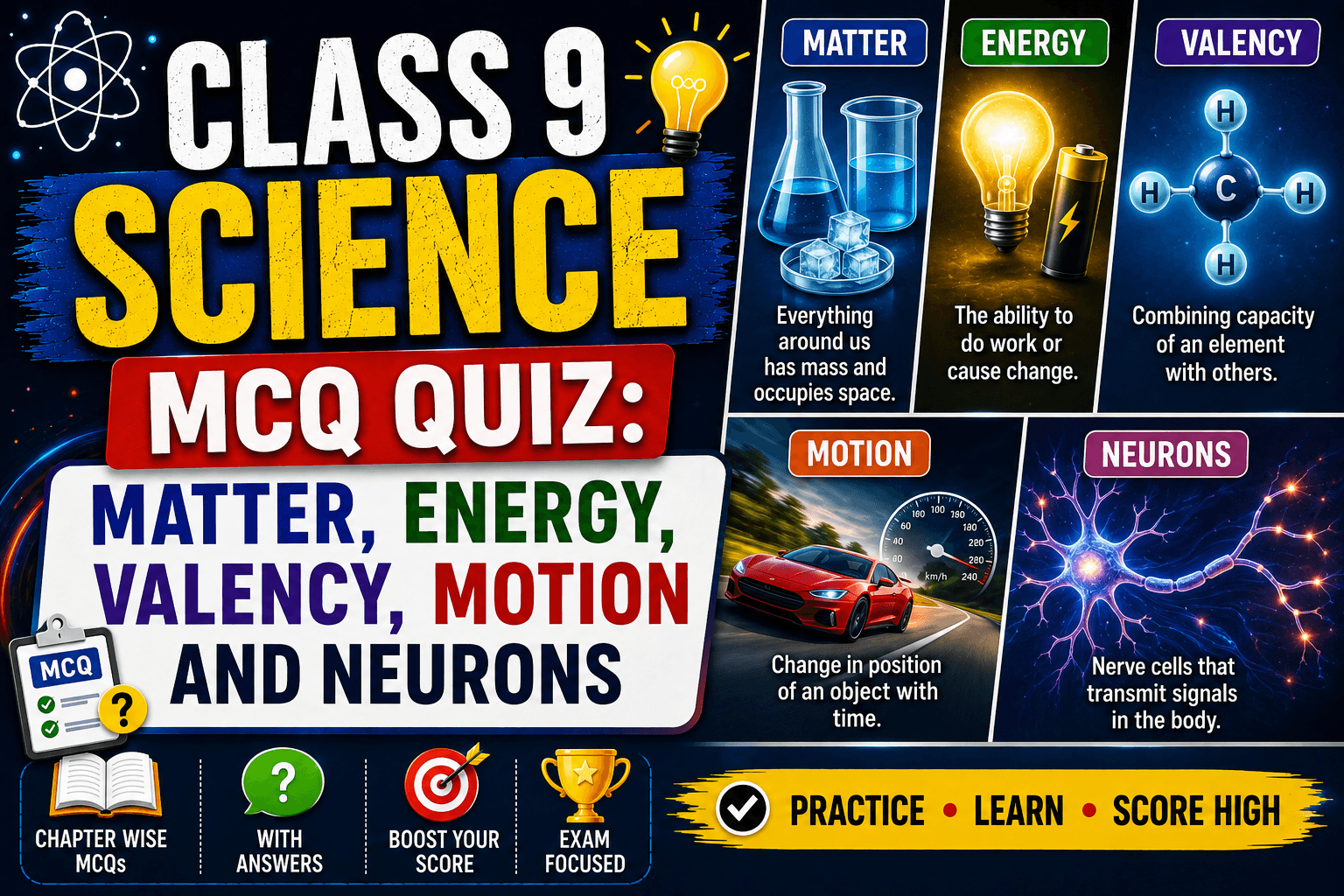 Class 9 Science-Matter, Energy, Valency, Motion and Neurons
