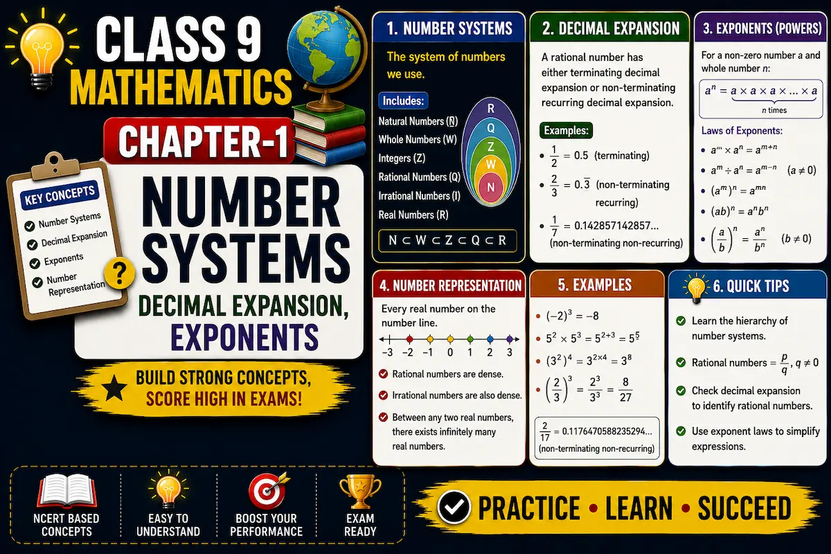 Class9 Maths- Number Systems, decimal expansion, exponents, myschoolstudy.com