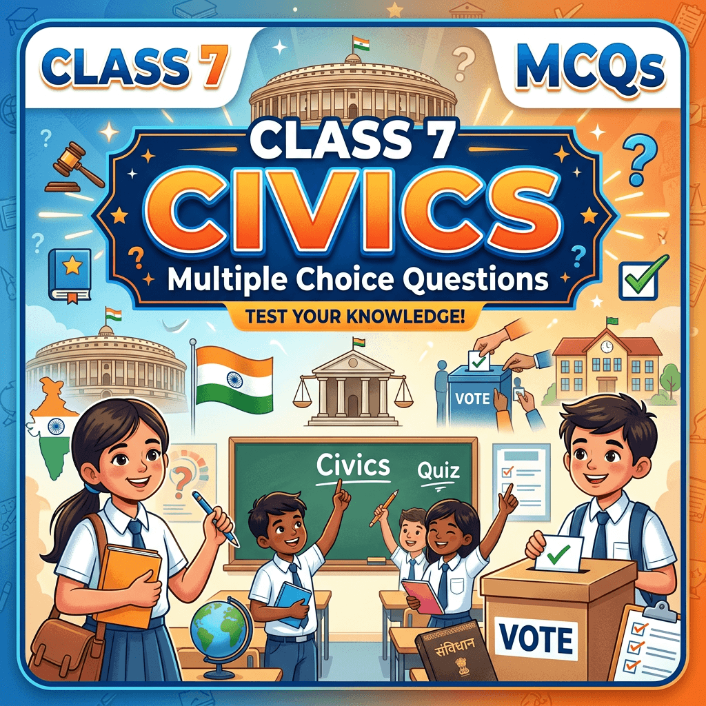 Class 7 Civics multiple choice questions with students learning about voting, government, and justice in classroom